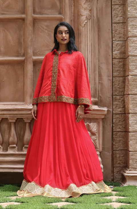 Red And Gold Cape Anarkali
